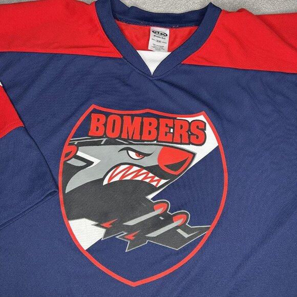 Bombers Ice Hockey Jersey Mens Medium Navy Red Long Sleeve 11 Athletic Knit - Picture 3 of 13